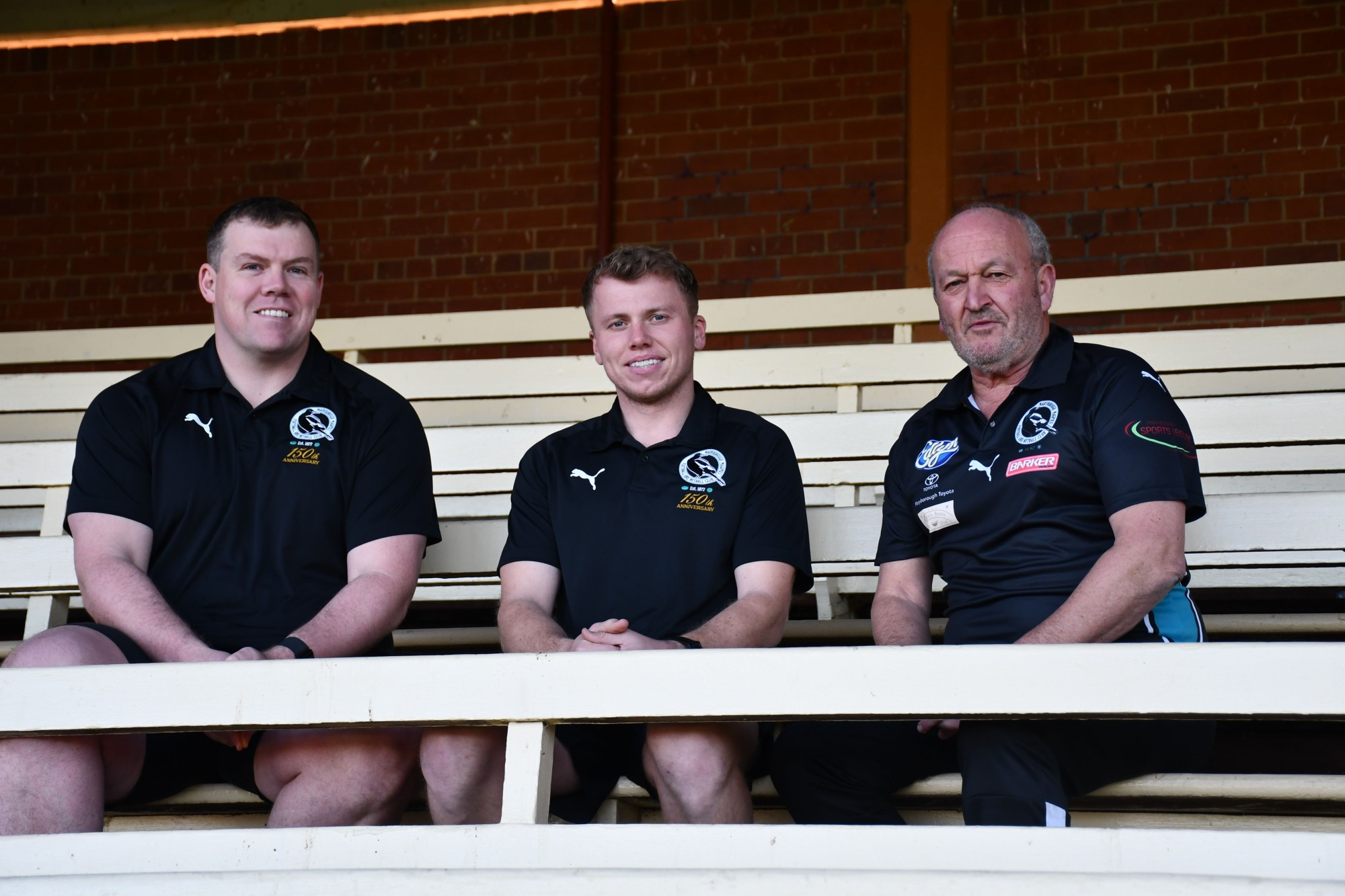 Maryborough’s 2024 co-coaches, Matt Johnston (left) and Coby Perry (middle) alongside club president Kelvin Noonan (right). Photo: 210723 16