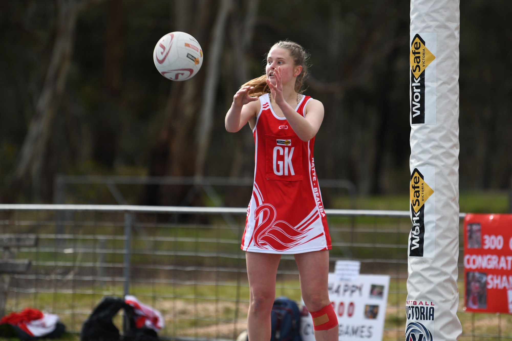Natte Bealiba’s Maddison Farrell gets the ball out of the Eagles’ goal circle. Photo: 010823 16
