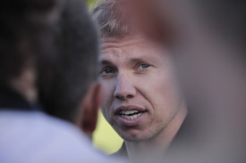 Maryborough coach Coby Perry implores his troops to win the game at three-quarter-time. Photo: 020523 17