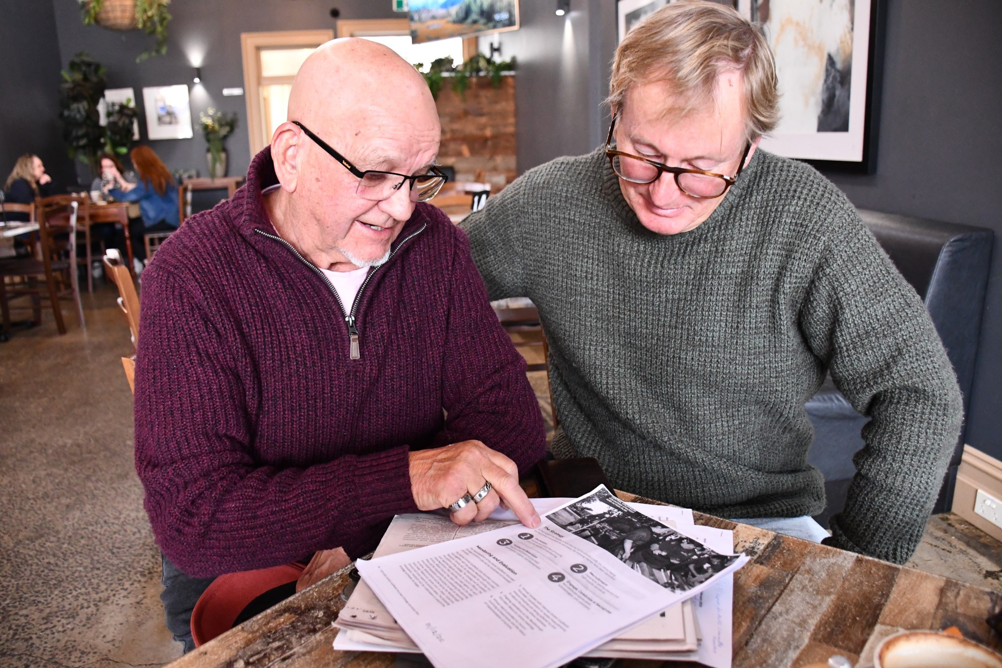 Maryborough Volunteer Resource Centre members Jeff Hoober and Tony Macer go over council’s Volunteer Strategy and Action Plan, as the group call for additional support. Photo number: 050523 07