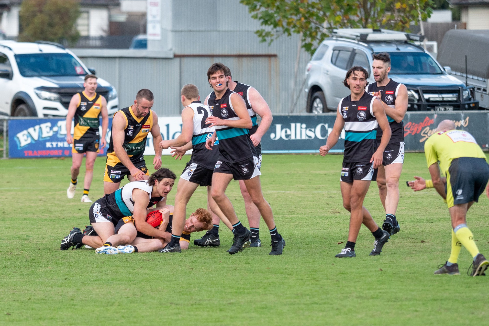 This tackle from Chris Freeman led to a Maryborough goal in the third quarter. Photo: 090523 06