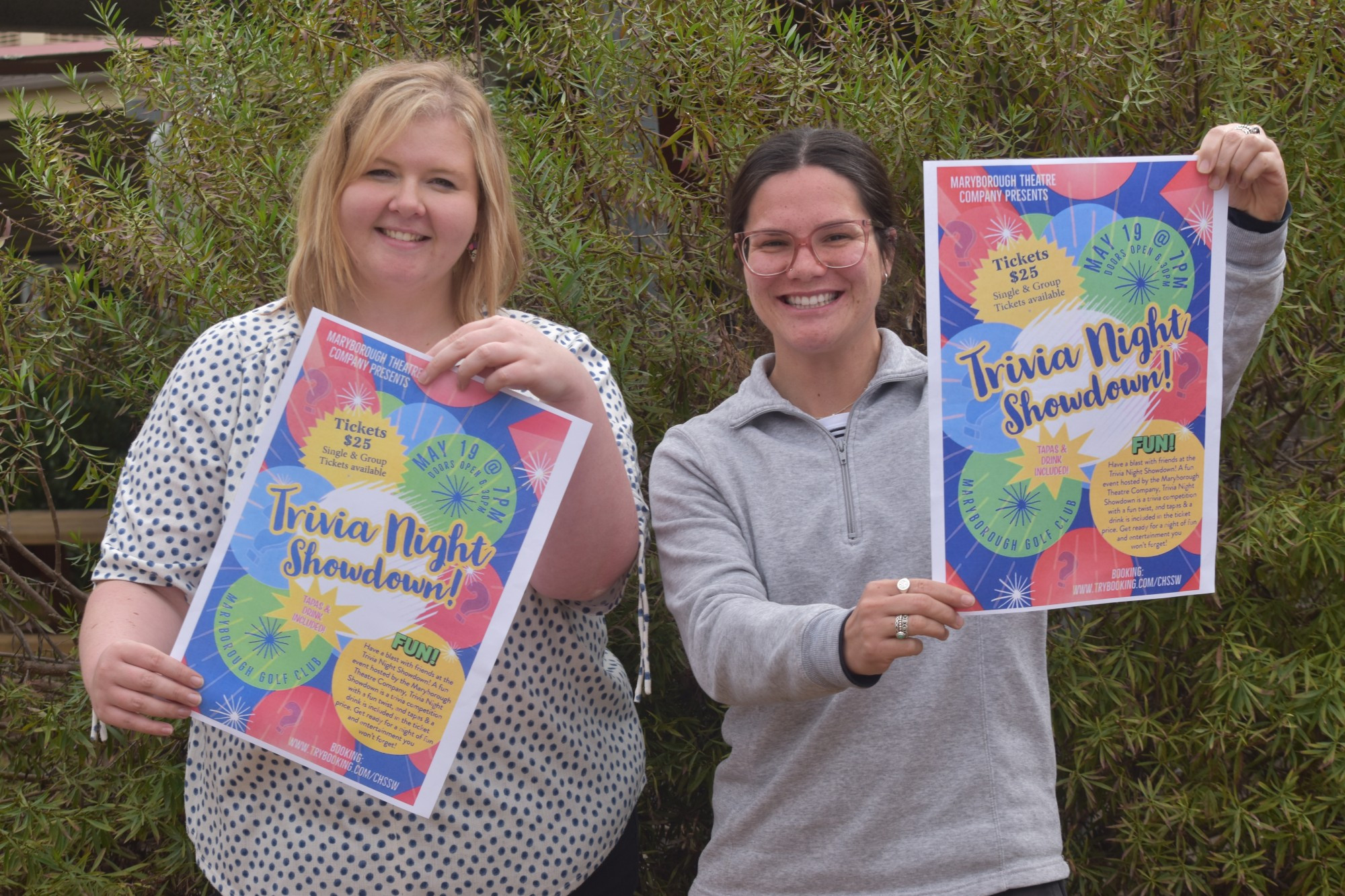 Maryborough Theatre Company’s Abby May and Quetta Holloway-Jinks are keen to welcome everyone along to their trivia night.