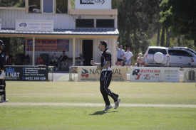 Clunes’ Lachlan Morganti took the key wicket of Laane’s Sergio Rosier to give the Magpies a chance in the T20 decider. Photo: 211223 30