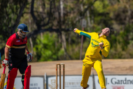 Maryborough’s Steven Shovan looks for a wicket. Photo: 211223 32