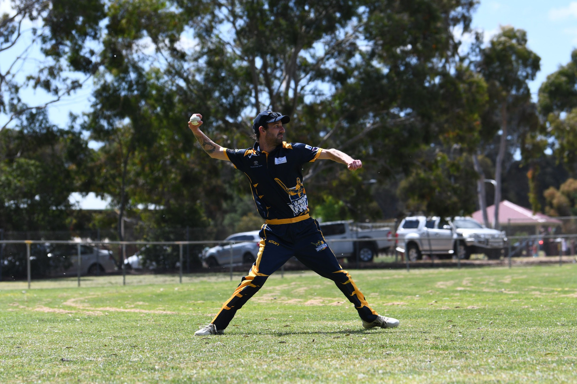 Nathan Leist fields for Laanecoorie Dunolly in their win against Clunes. Photo: 101023 16