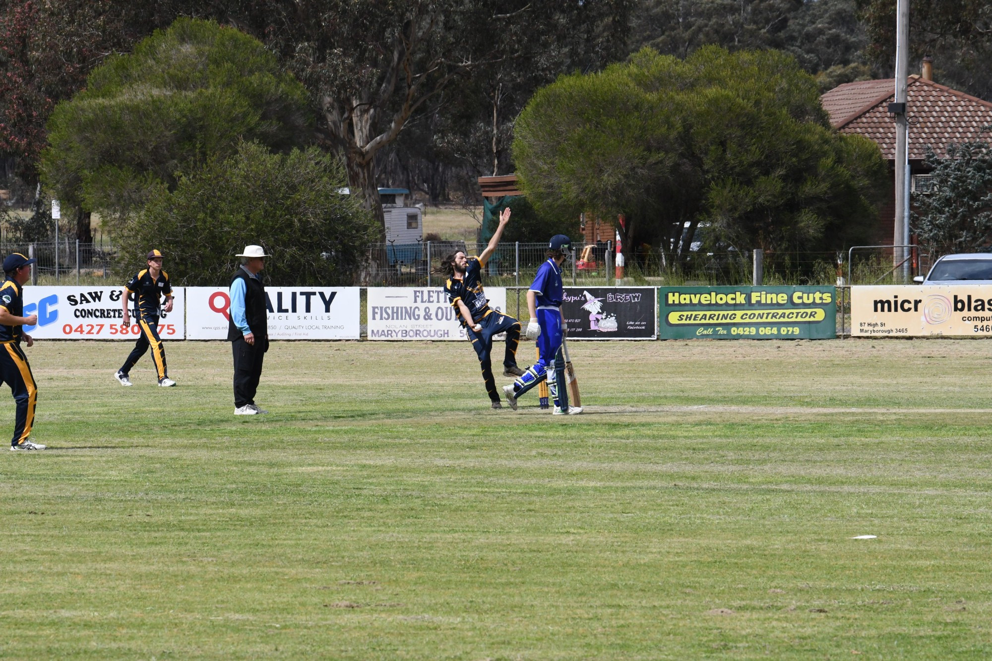 Laanecoorie Dunolly’s Jarred Russell got to enjoy a bowling spell late in their win against Colts Phelans. Photo: 171023 08