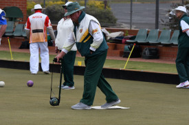 A dream first game in division one saw Highland White take victory against Newstead. Here, Paul Gothard rolls for the team. Photo: 201023 22