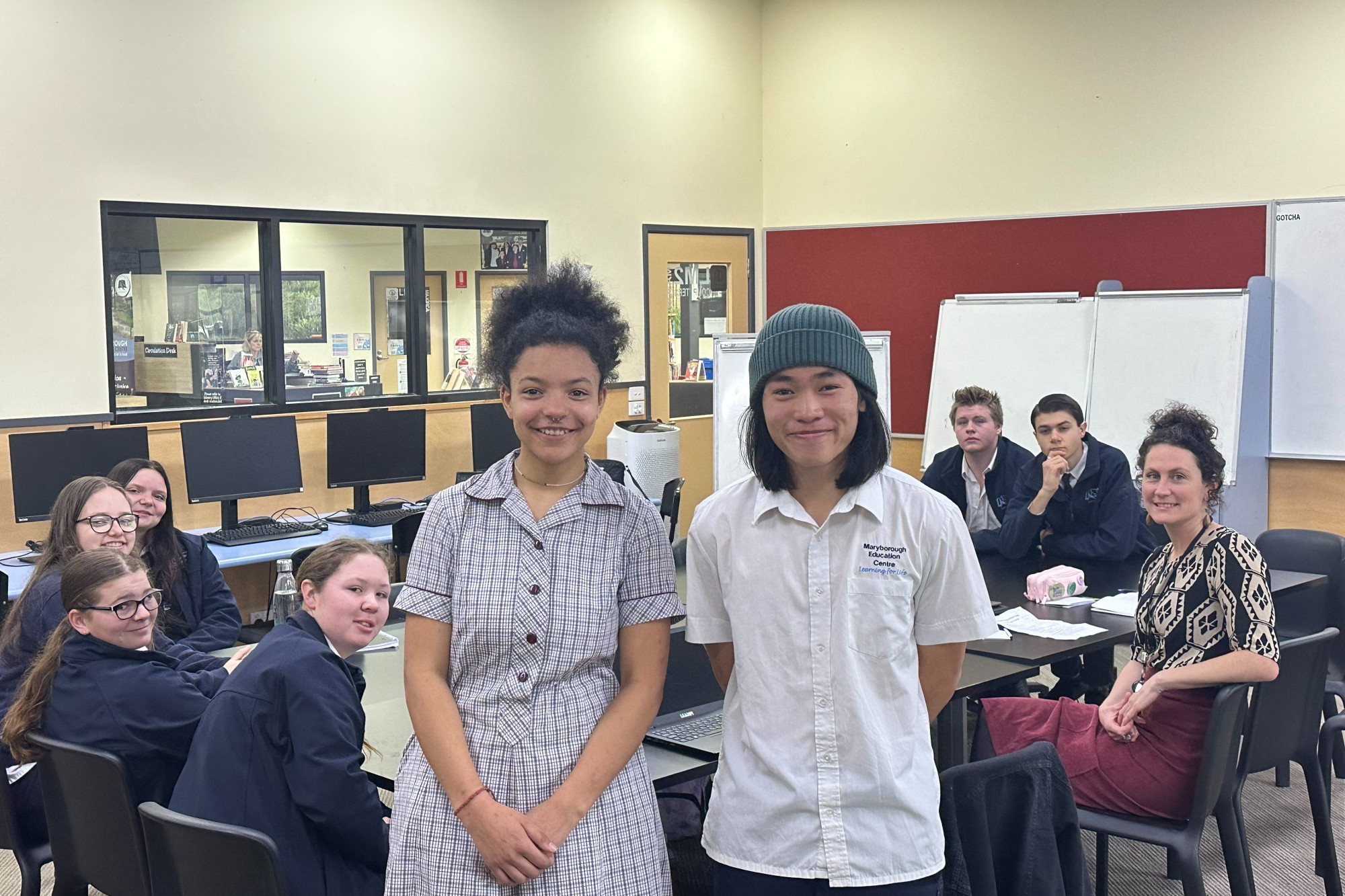 Youth councillors Safhira Rowe and Khoa Do led climate conversations with students at MEC last week.
