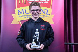 Carisbrook’s Brandon Carter won the under 17.5 football best and fairest. Photo: 080923 21