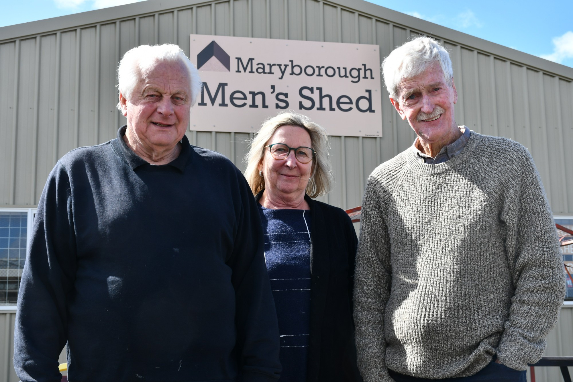 With Men’s Shed Week underway, the Maryborough chapter’s Mike Haines, Shelley Richards and Greg Warren celebrated the occasion alongside other members. Photo: 080923 02