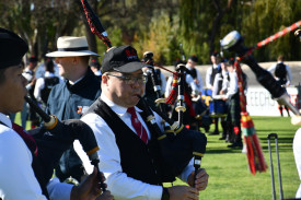 Wey Shi of Singapore’s Lion City Pipe Band during rehearsals at Princes Park.	