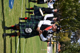 Countless pipers and drummers performed before the Princes Park Grandstand on Saturday. 