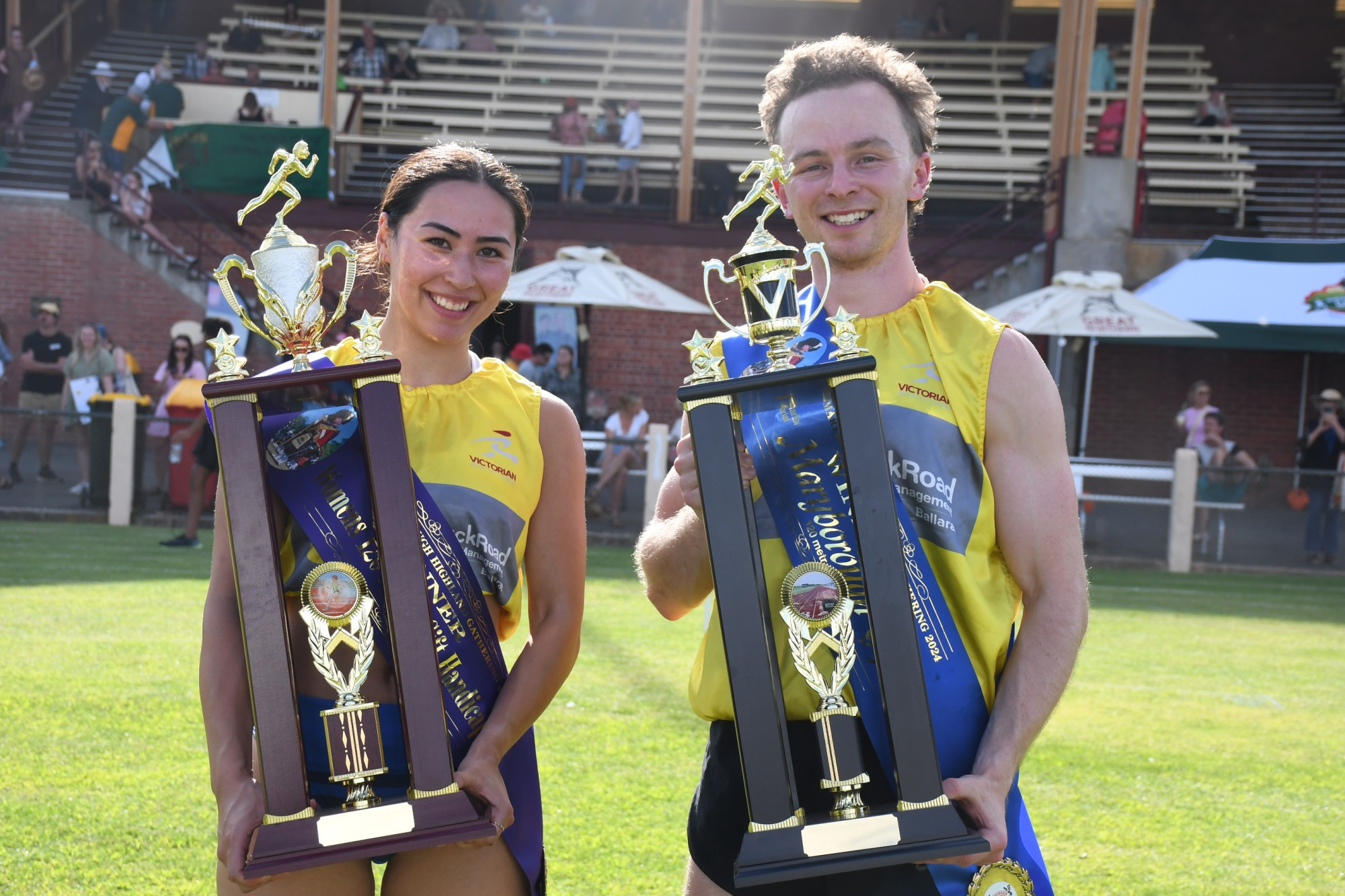 Winners of the Maryborough Men’s and Women’s Gift, with women’s winner Cassandra Wang Lecouteur (left) and men’s winner Lawson Power (right). Photo: 030124 09