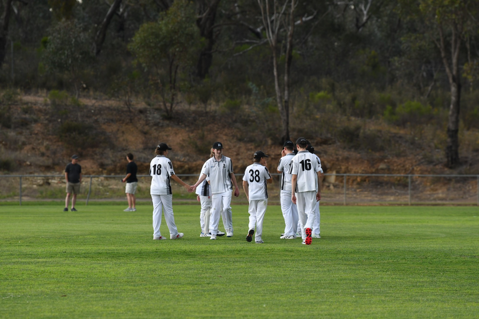 Maryborough’s under 15 team celebrates a wicket in their Country Week clash with Gisborne White at Hedges Oval. Photo: 050124 18