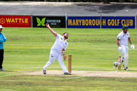 Jason Hunt looks for wickets as he made a welcome return to the Maryborough A grade lineup. Photo: 090124 13