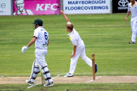 Jasper Trickey bowls for Maryborough. Photo: 090124 12