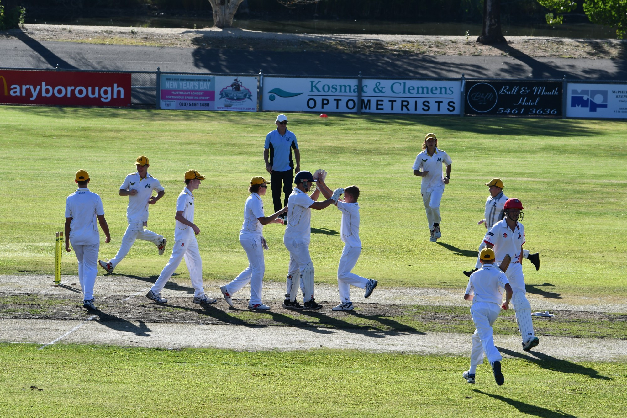 Maryborough under 16 cricketers celebrate a wicket on Saturday as they looked to maintain their undefeated run in the Castlemaine and District Cricket Association junior competition. However, it was to no avail, eventually going down by 31 runs.