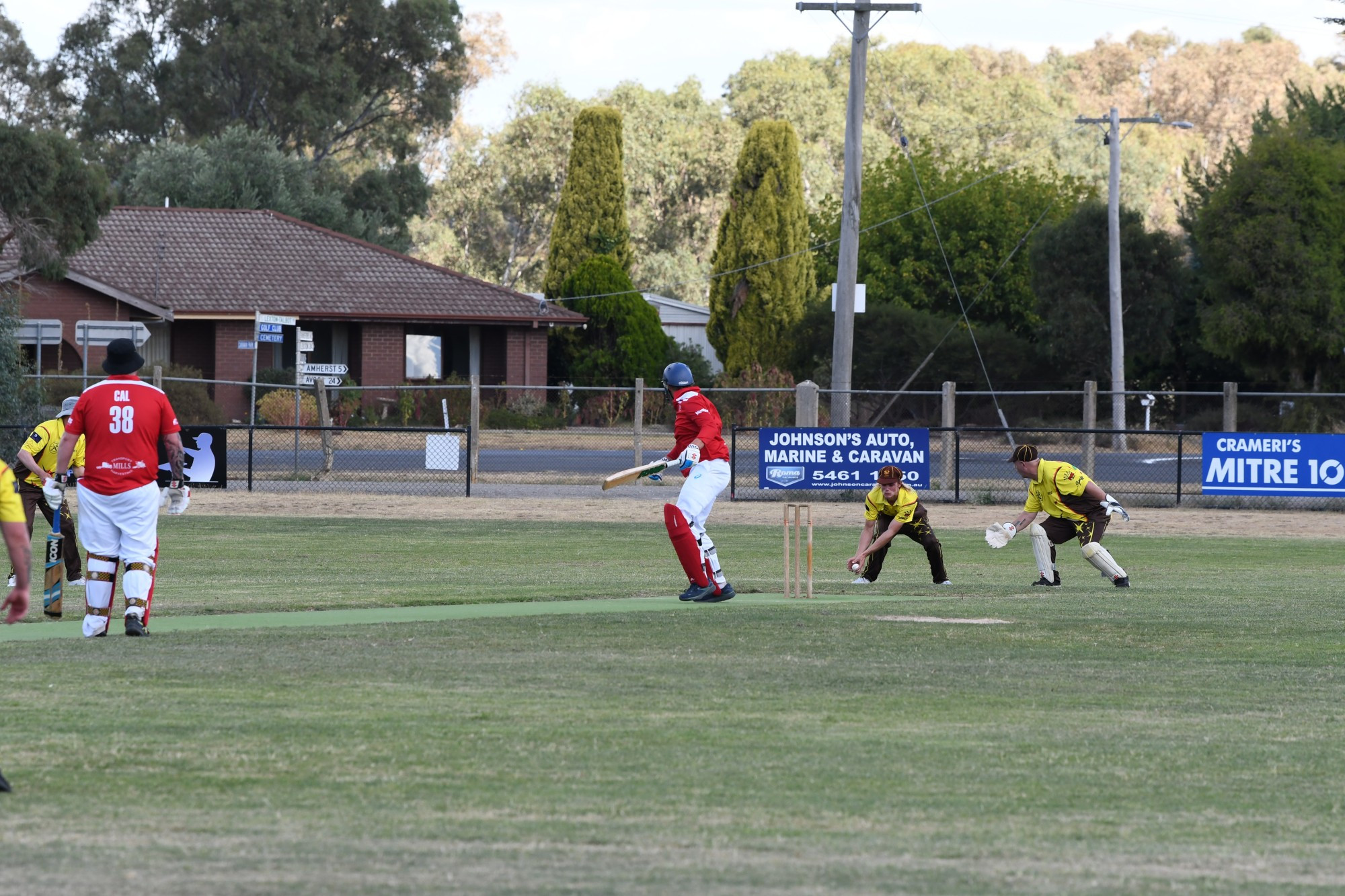 The safe hands of Jag Searle helps Talbot claim the key wicket of Natte Yallock’s Trent Mortlock.