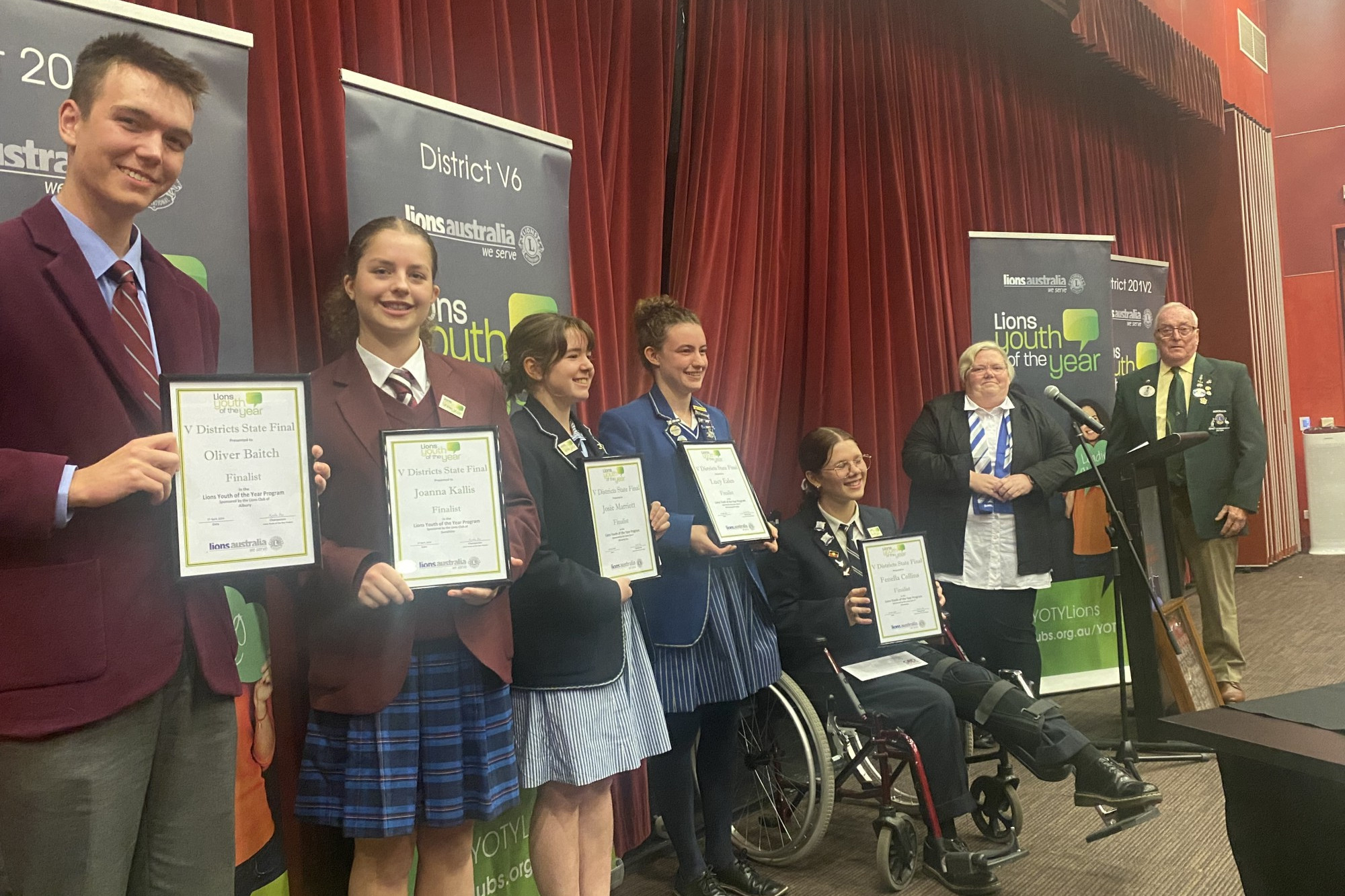 Lions Youth of the Year V district state finalists Oliver Baitch, Joanna Kallis, Josie Marriott, Lucy Eales, and Fanella Collins. Photo: Supplied.