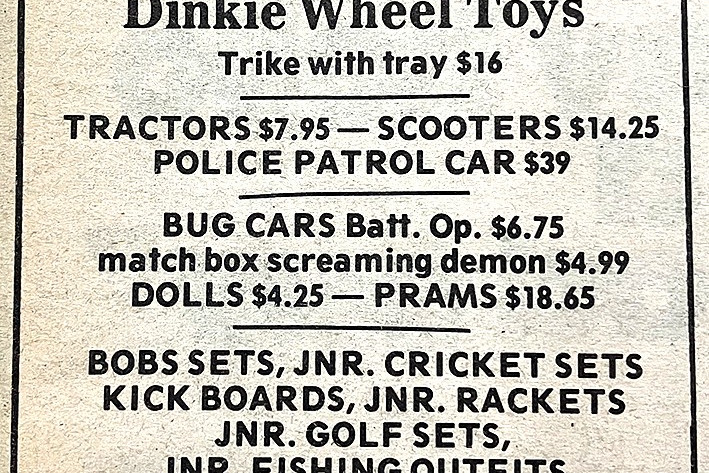 A small sample of adverts for Craigie’s Sports Store which appeared in The Maryborough Advertiser during 1974.