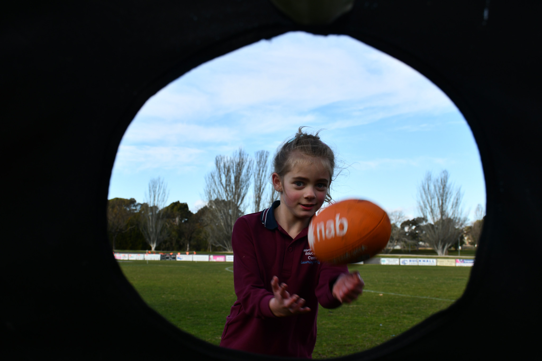 Sophia trying her hand at the handball target.