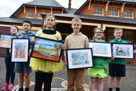 Artworks completed by Taya, David, Macy, Jasper, Garth and Noah are inspired by Australian artist Pro Hart.