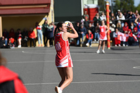 Shannae Mills looks for an option inside the Natte Bealiba goal third.