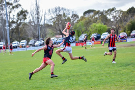 Jack Smith takes a strong mark for Maldon in their under 17.5 football success.