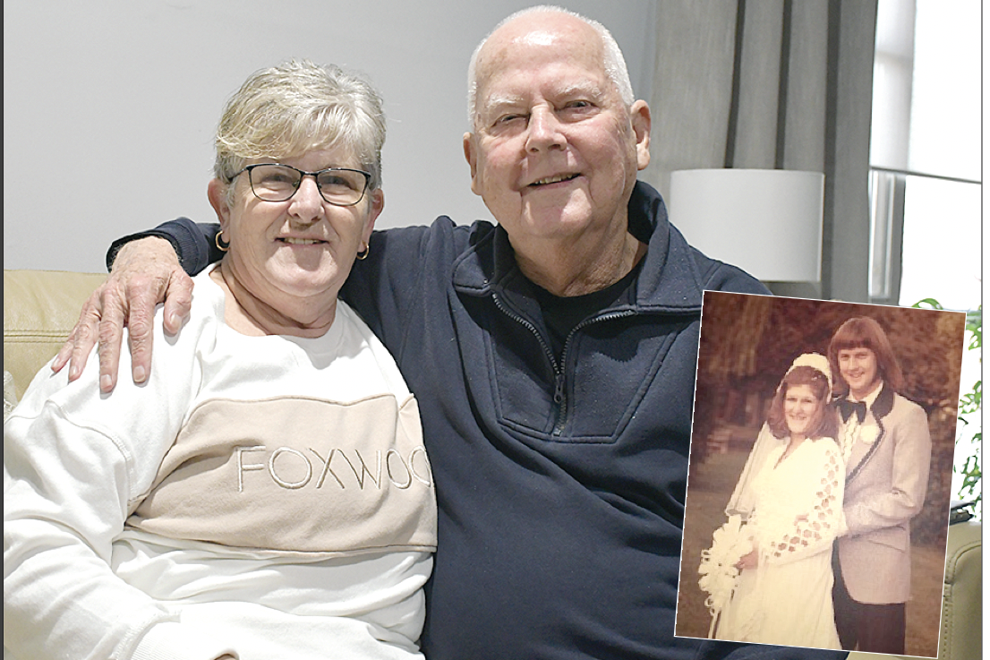 Maryborough locals Irene and Murray Allan are just as happy together as they were on their wedding day 50 years ago. Inset: The couple on their wedding day.