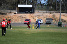 Ben Evans looks to play a cover drive for Colts Phelans.