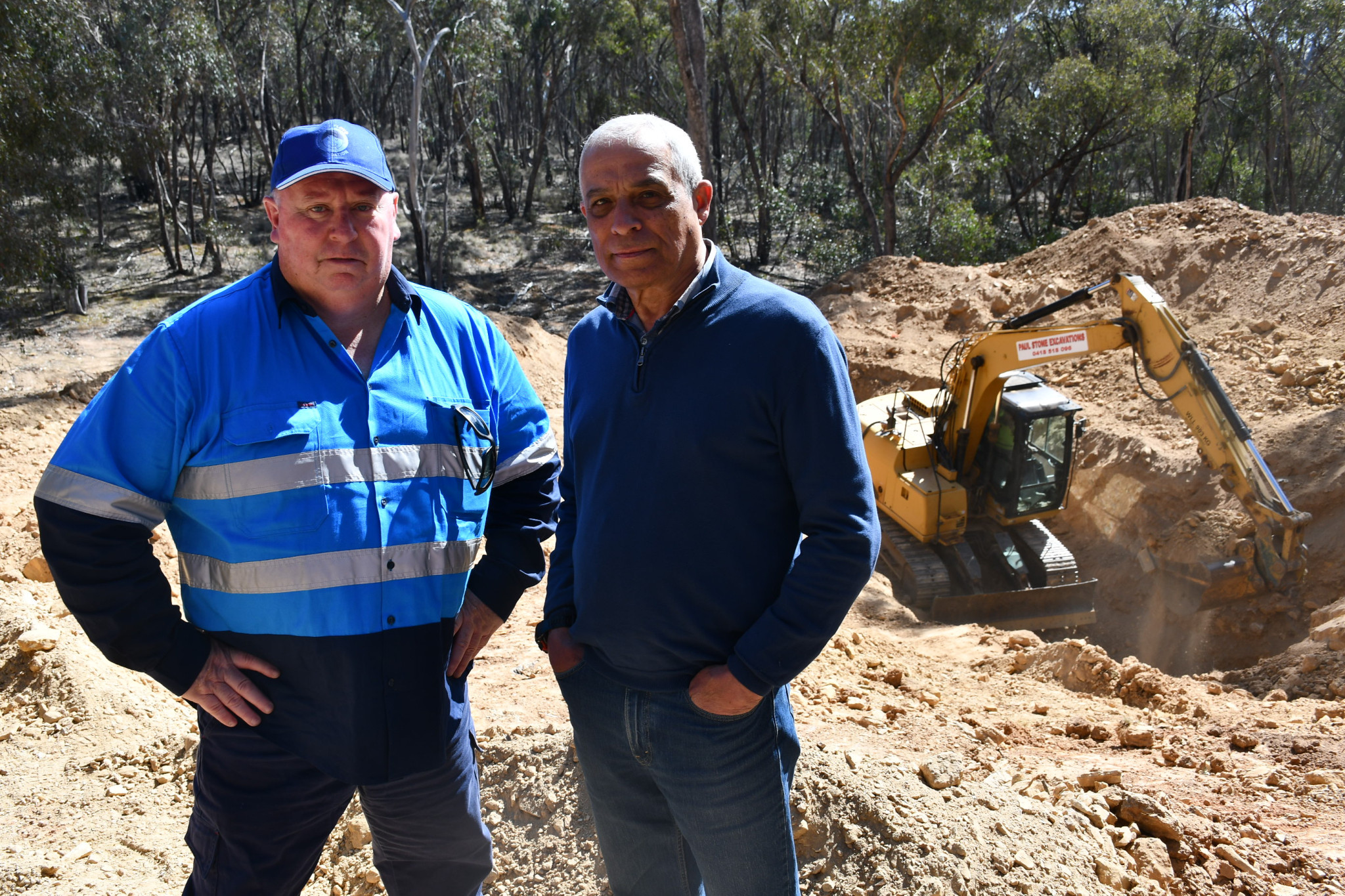 Daryl Floyd and Charlie Bezzina visited the mine site on Friday as excavation works to improve airflow in the mine got underway.