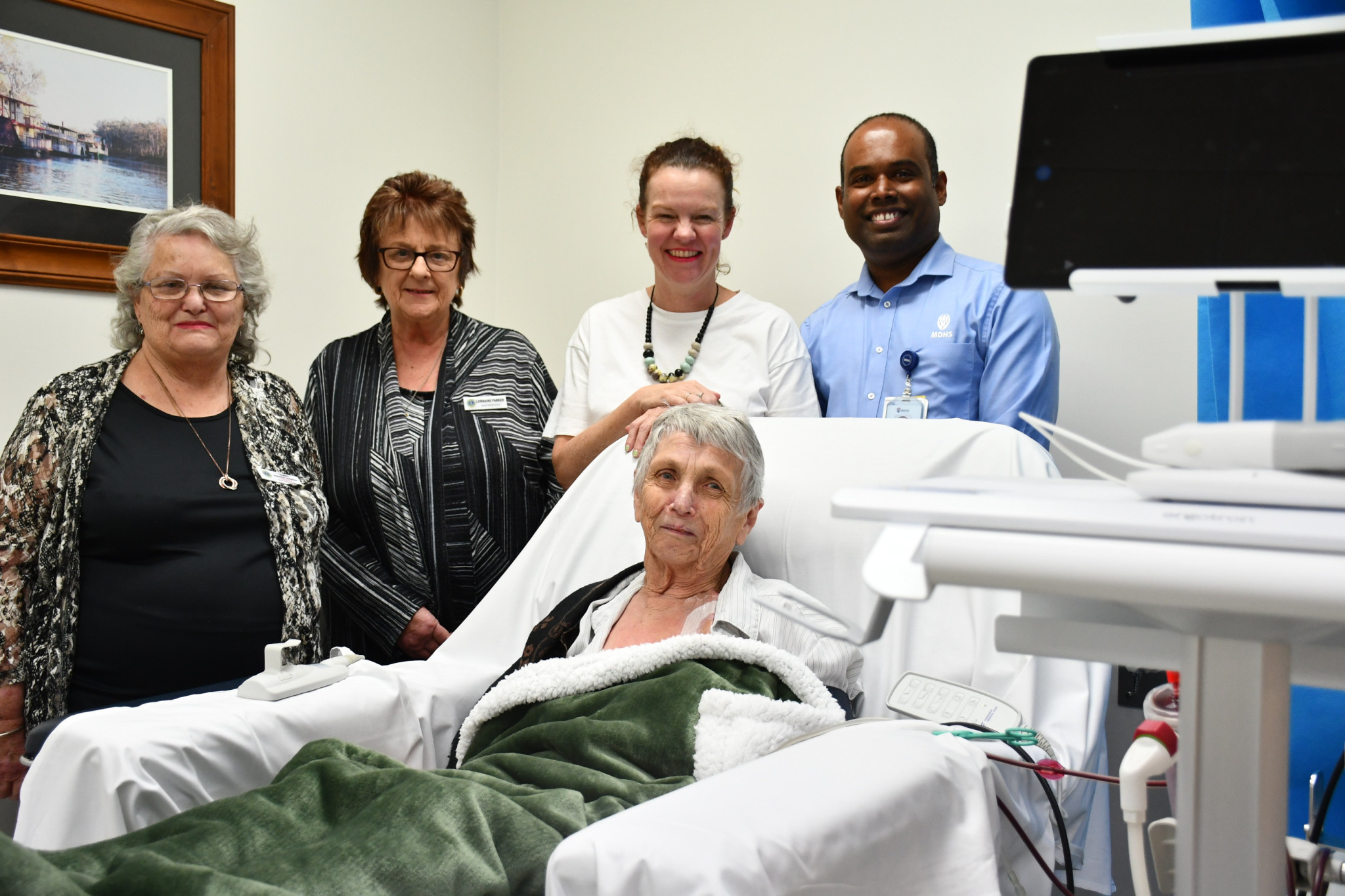 The Maryborough Lions Club’s Jenny Johnson and Lorraine Parker were joined by the hospital’s Nickola Allan and Prasanth Nair during their meeting with local Heather Cook, who is one of many patients to benefit from the club’s recent donation.