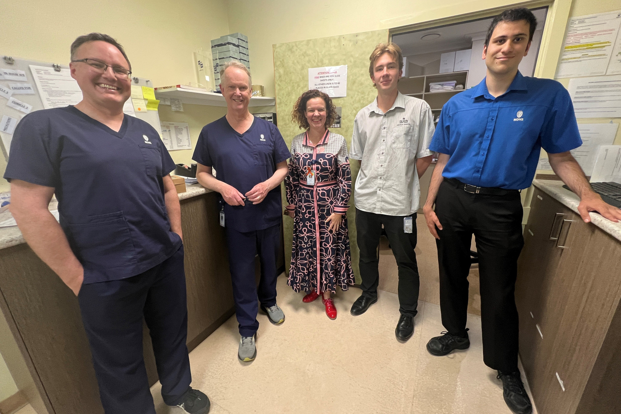 Jason Hubble, Michael Muirhead, MDHS CEO Nickola Allan, student Max Lacy and Rohan Karia celebrated the AHP day together. Photos: Supplied.