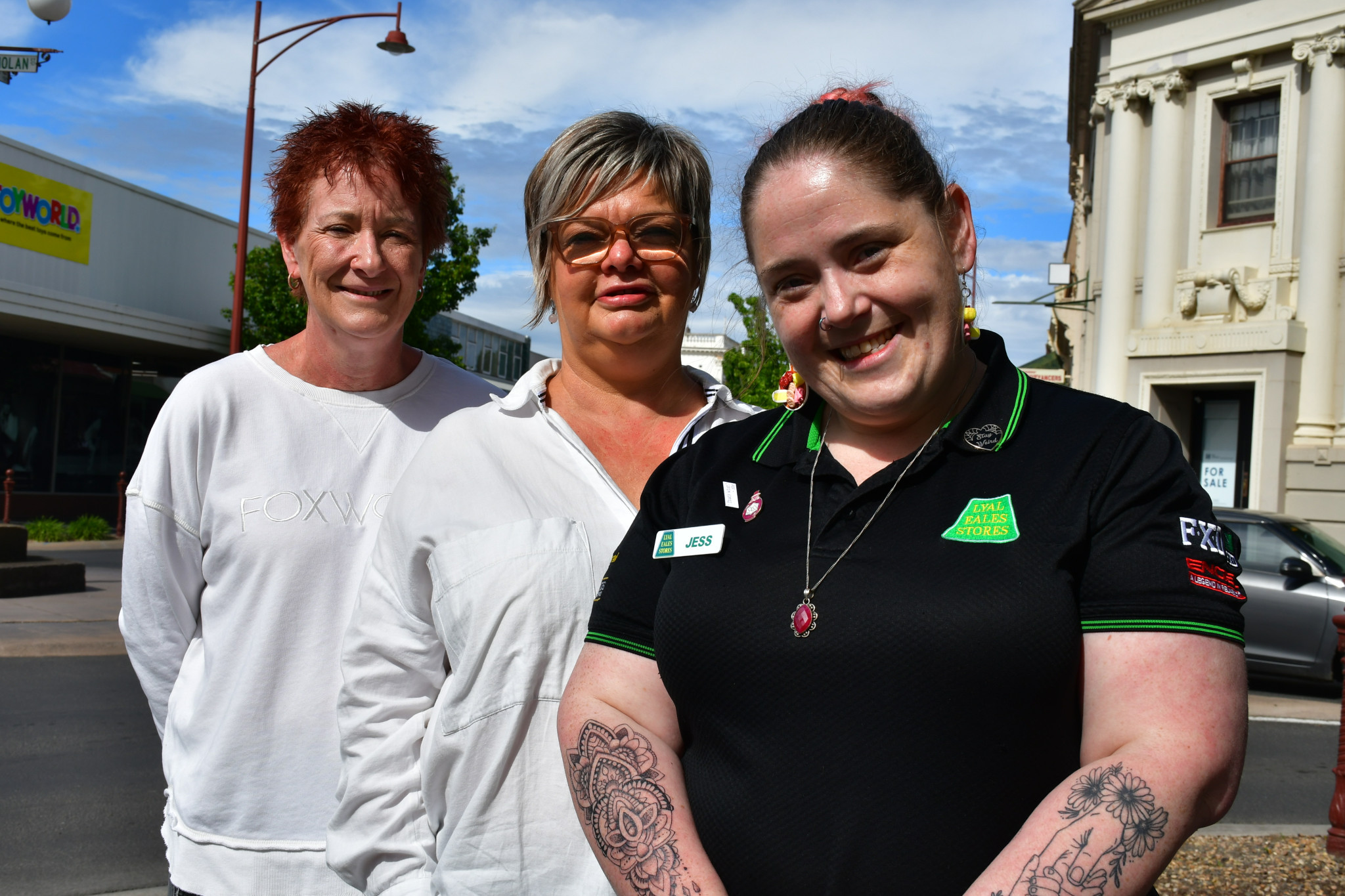 Macks Fashion and Surf owner Debbie Walker, Rinaldi’s Fashions manager Linda Parry and Lyal Eales sales assistant Jess Bazley are getting ready for this Saturday’s Super Sale.