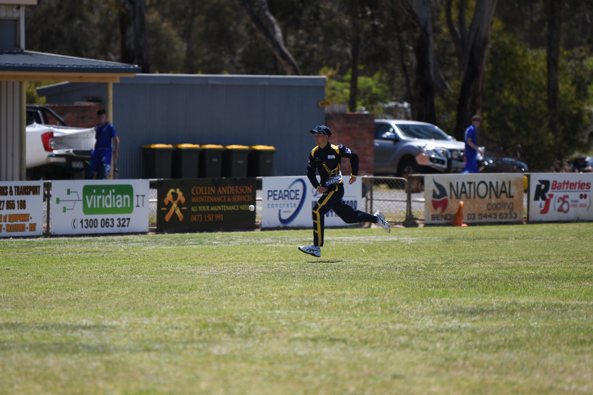 Alex Cook couldn’t quite get this ball which headed to the boundary, but everything else went right for the Laane off-spinner on debut.