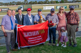 Trainers and owners of Vytis — winner of the Aldebaran Park Redwood Classic.