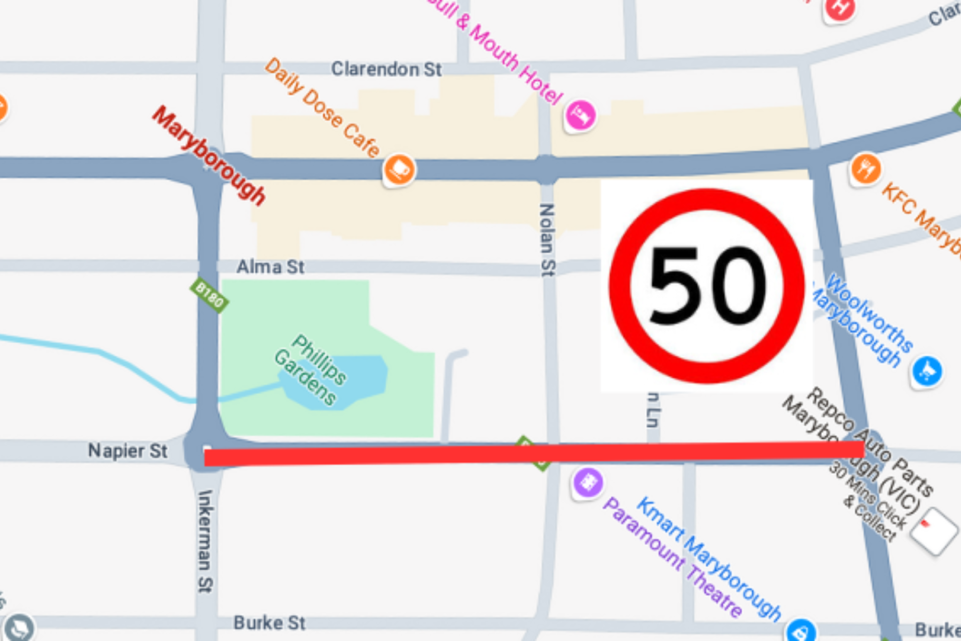 The speed reduction will impact this section of Napier Street. ­­