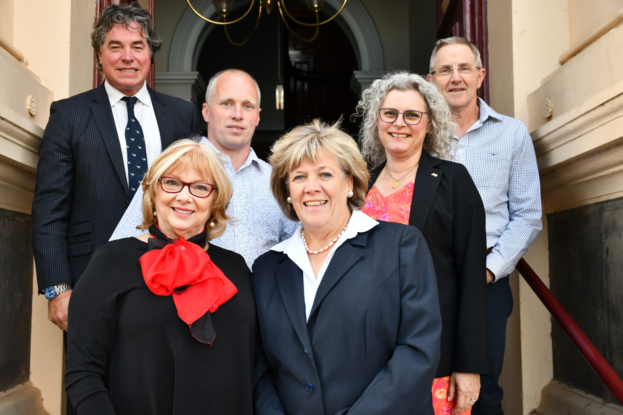 The Central Goldfields Shire’s new council: Ben Green, Jacob Meyer, Grace La Vella, Anna De Villiers, Liesbeth Long, Geoff Bartlett, and Gerard Murphy (absent).