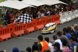 Say No To Custard, from Bendigo Senior Secondary College, crosses the line.