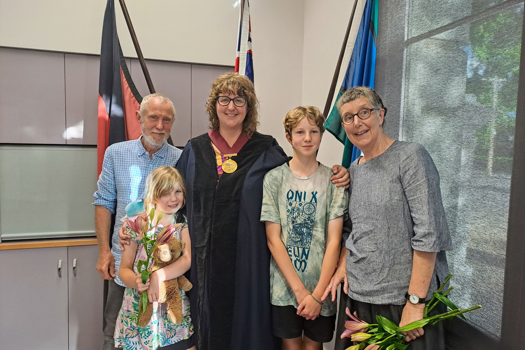 Mayor Annear (centre) and family, David, Aurora, Odessa and Robyn.