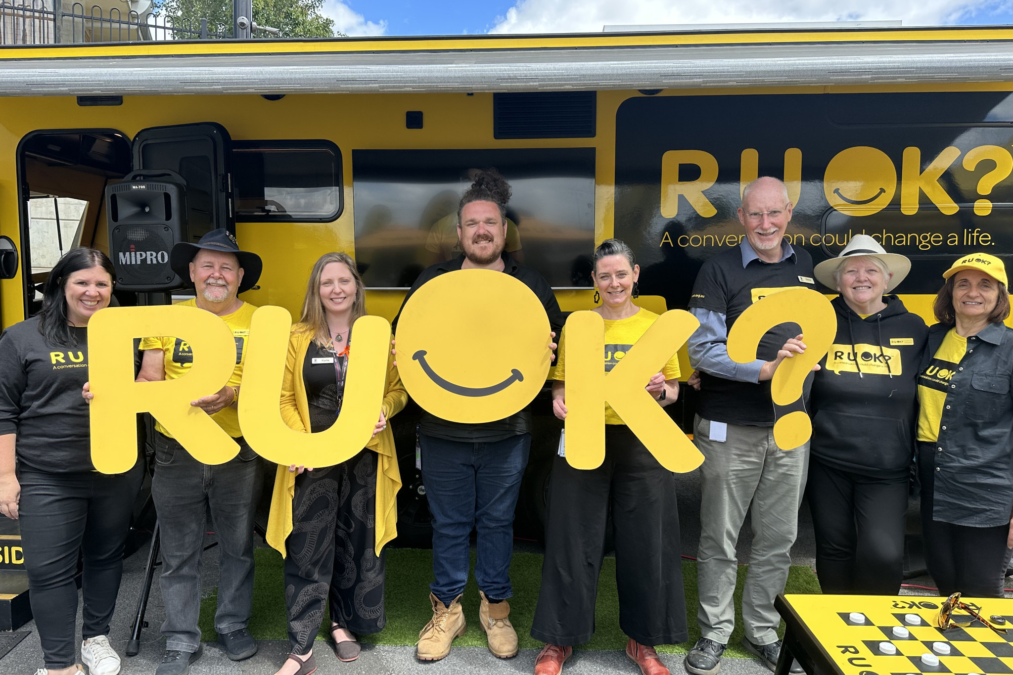 R U OK? and MDHS team members like Rebecca Wood, Garry Semmens, Karla Rawles, Dan Moore, Katie Perry, Stephen Parish, Shirley Semmens and Maria, together marked the importance of the day. Photos: Supplied.