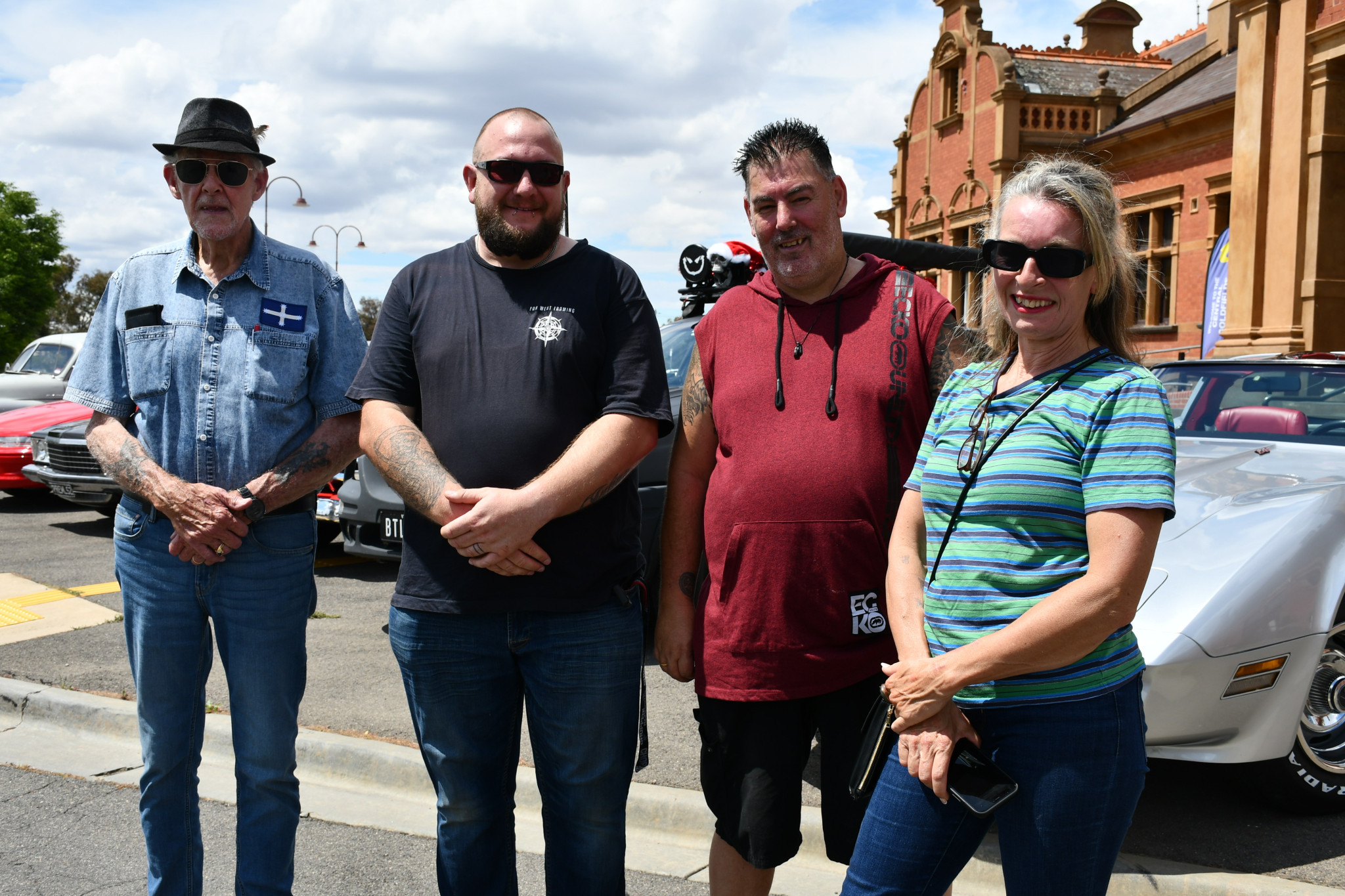 Carz and Coffee Maryborough members George Barry, Dale Jolly, Tazz Dabhowski and event organiser Kelly Aitken are excited to bring the festive spirit to their next meet. Inset: Some of the cars that will be on show this Sunday.