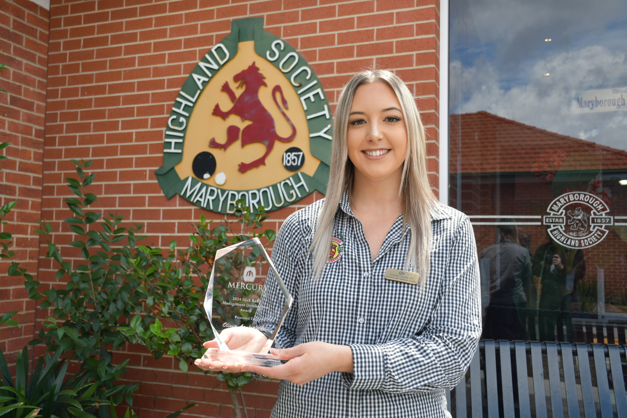 Maryborough Highland Society’s own Olivia Lanfranchi with her Mick Kelly Management Development Award.