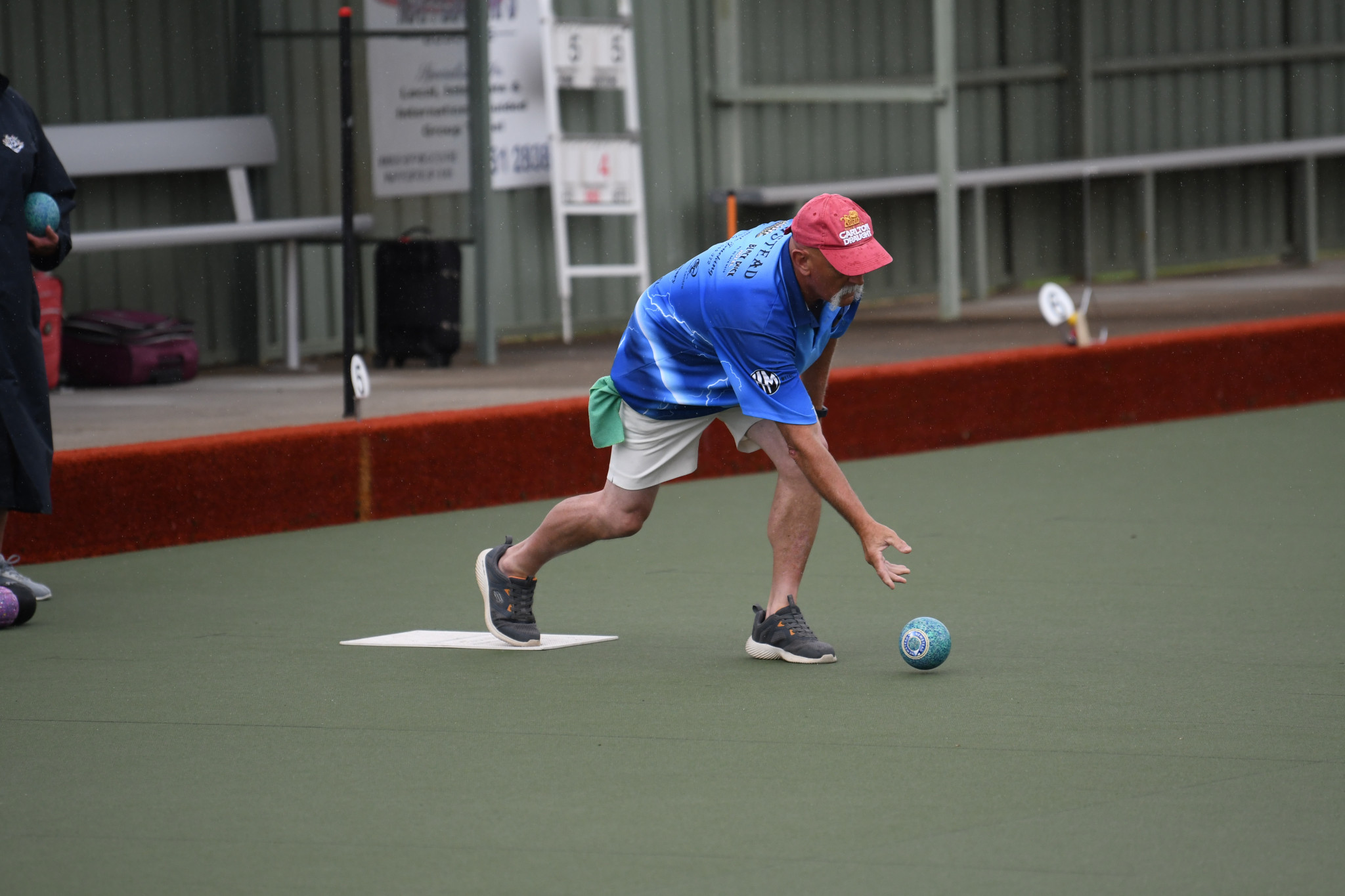 Steven Gibson rolls for Newstead Blue in their ultimately abandoned game against Carisbrook.