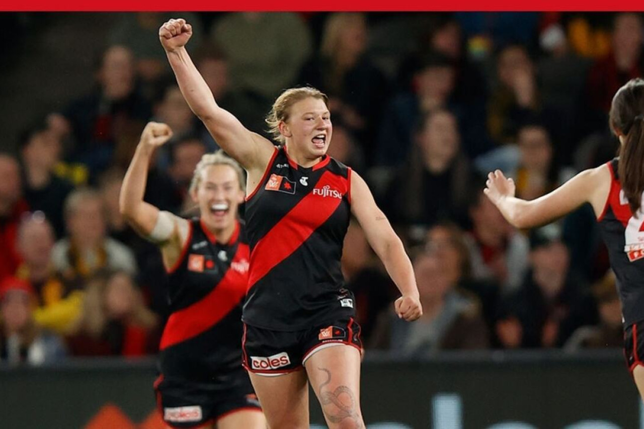 Paige Scott celebrates her first goal in the AFLW competition with Essendon. Picture: Essendon FC.