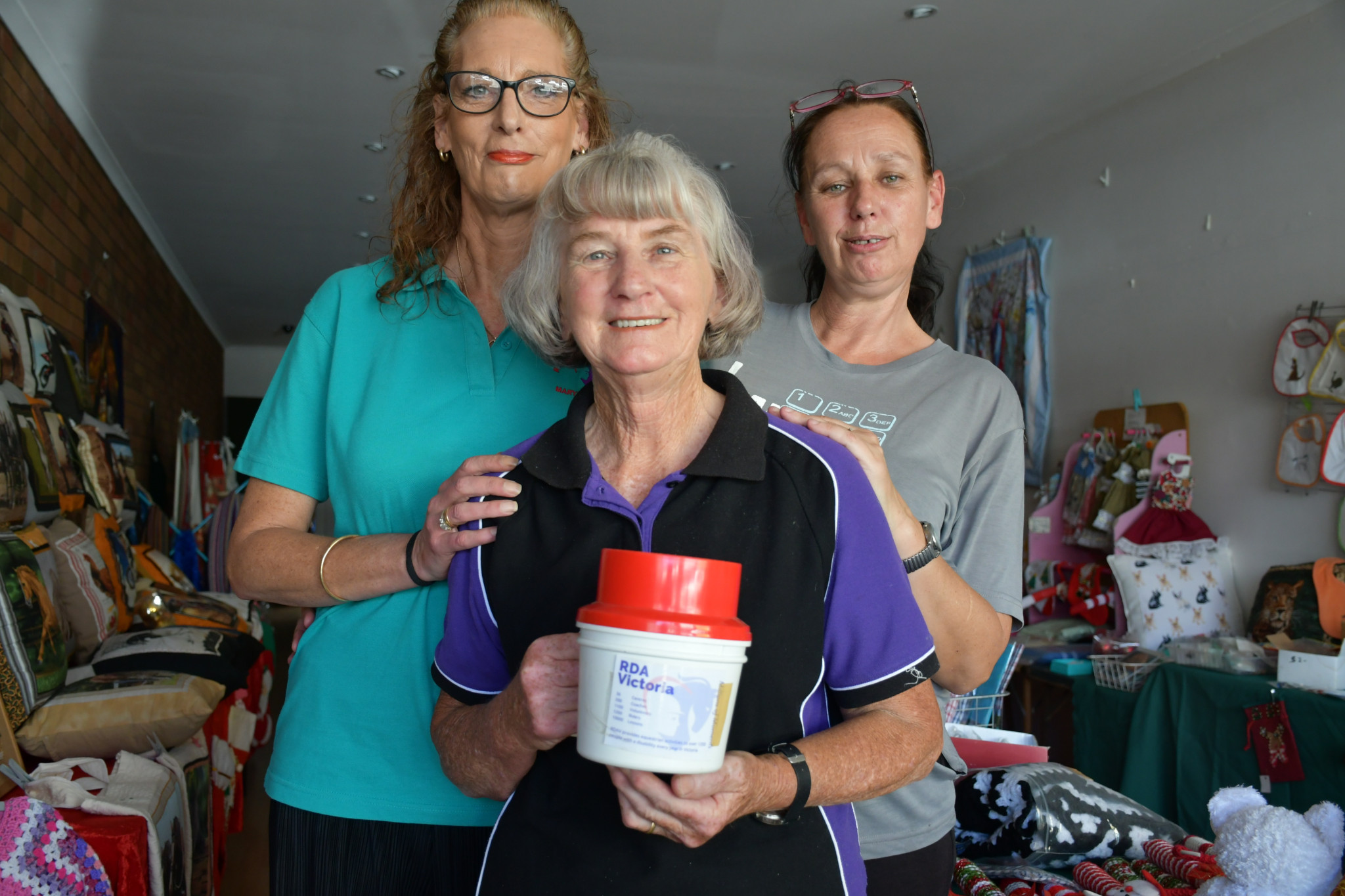 Maryborough RDA’s Lisa Bassford, Aileen Marshall and Leanne Ward are welcoming residents to the annual pop-up shop.