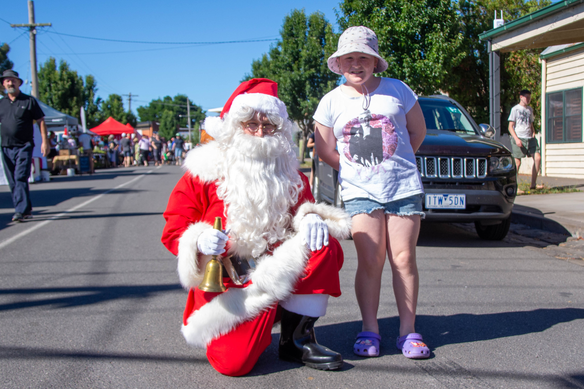 Santa popped in and stopped to say hi to Sophie Pickles from Pyramid Hill.