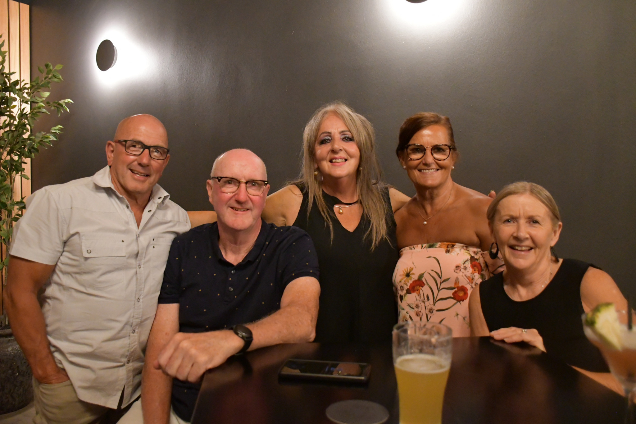 Wayne Belcher, Michael Egan, Sue Chadwick, Cathy Egan, and Sue Belcher in the Bull & Mouth Wine Bar.