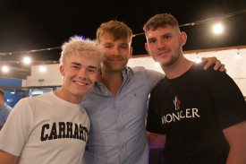 Charlie Scorer, Max Jackson, and Regan Goundry from England in The Highland Society’s Sports Bar.