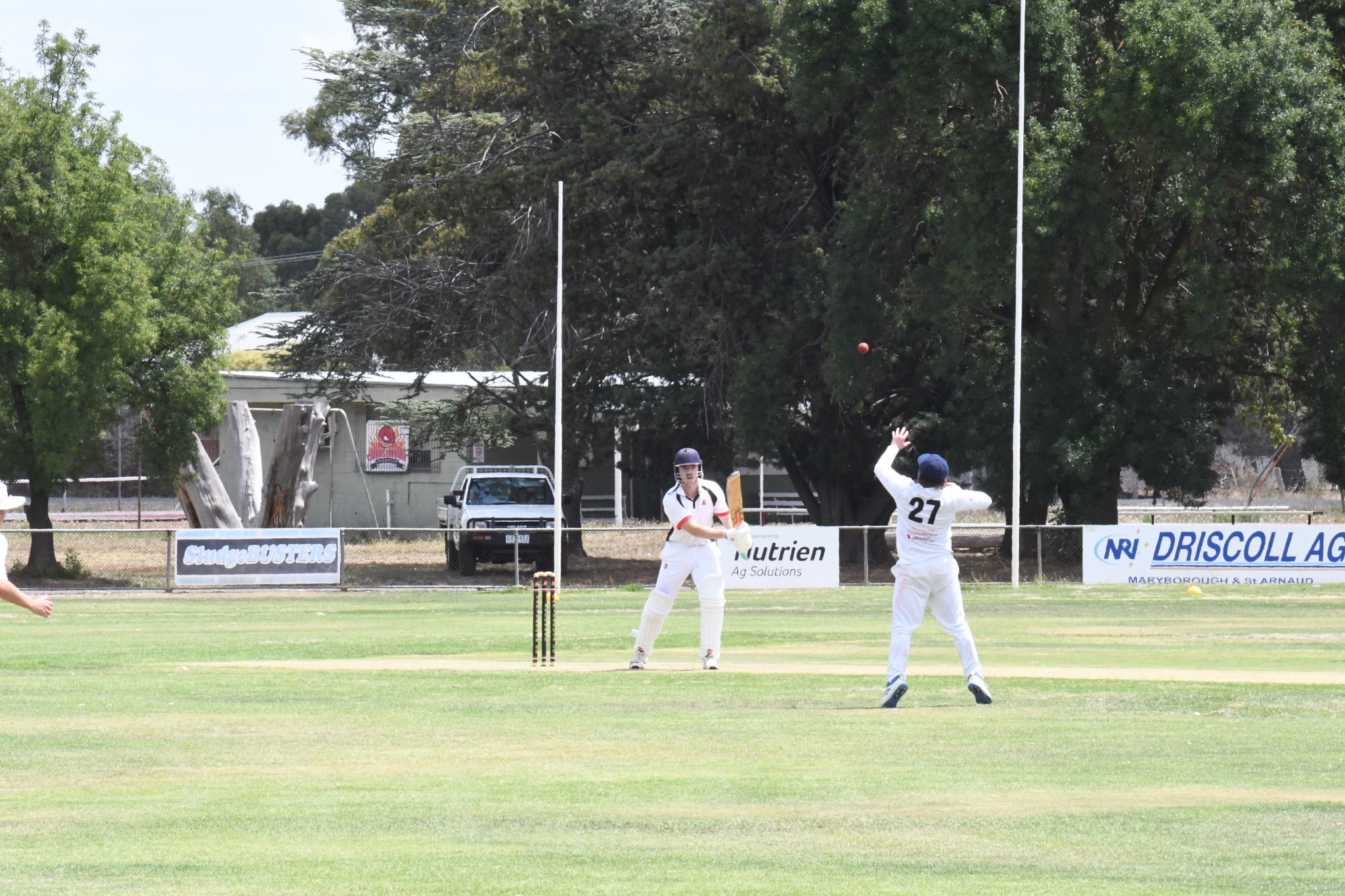 Carisbrook’s Jordan Hooper tried desperately to hit past the Beaufort field.